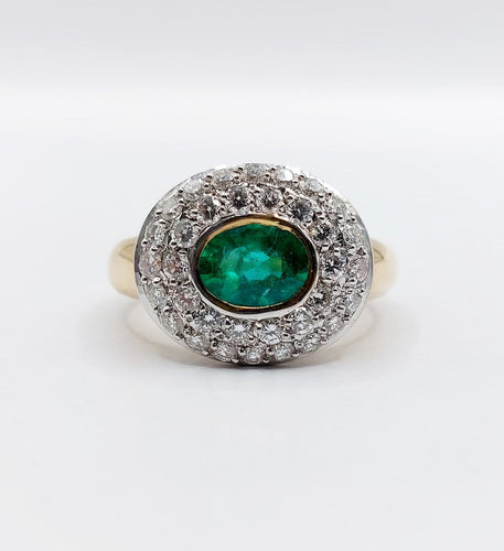 Bague 55.5 Bague vintage en or 18k et platine avec émeraude et diamants 58 Facettes A06849