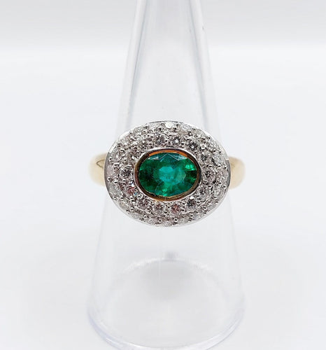Bague 55.5 Bague vintage en or 18k et platine avec émeraude et diamants 58 Facettes A06849