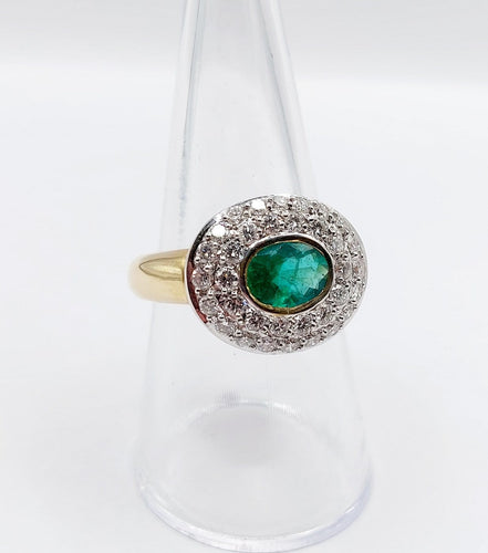 Bague 55.5 Bague vintage en or 18k et platine avec émeraude et diamants 58 Facettes A06849
