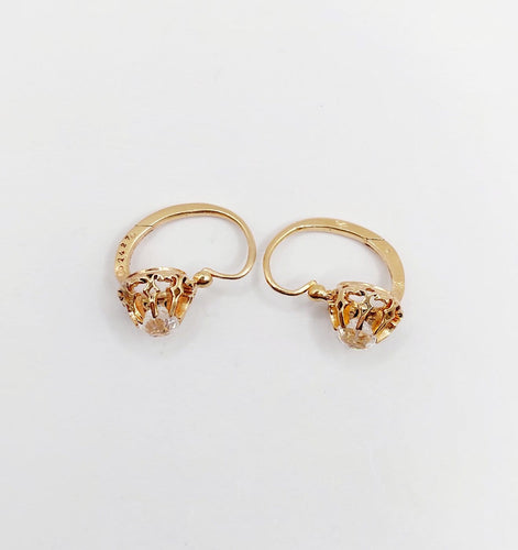 Boucles d'oreilles Dormeuses anciennes en or rose 18k et strass blancs (circa 1900) 58 Facettes A06851