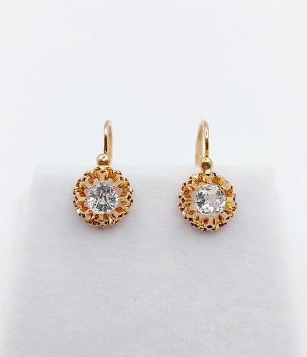 Boucles d'oreilles Dormeuses anciennes en or rose 18k et strass blancs (circa 1900) 58 Facettes A06851