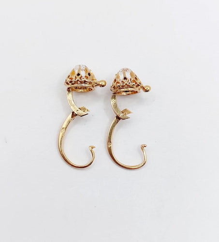 Boucles d'oreilles Dormeuses anciennes en or rose 18k et strass blancs (circa 1900) 58 Facettes A06851