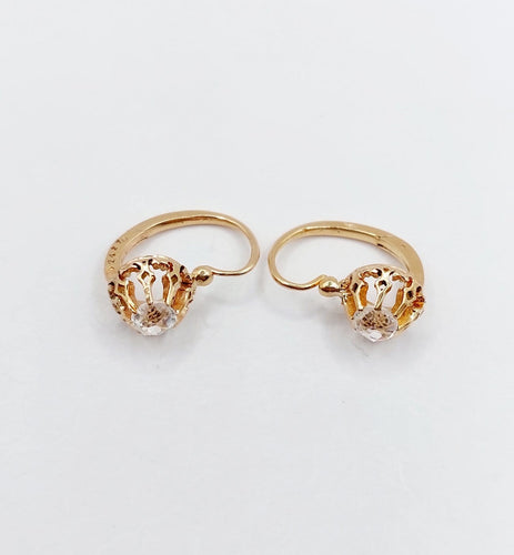 Boucles d'oreilles Dormeuses anciennes en or rose 18k et strass blancs (circa 1900) 58 Facettes A06851