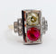 Bague 52 Bague tank Art déco en or rose 18k et platine, diamants et rubis synthétique 58 Facettes A06749