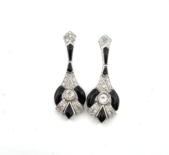 Boucles d'oreilles Boucles d’oreilles Art déco années 1930 en or blanc 18 ct, diamants et onyx 58 Facettes 84/26 D