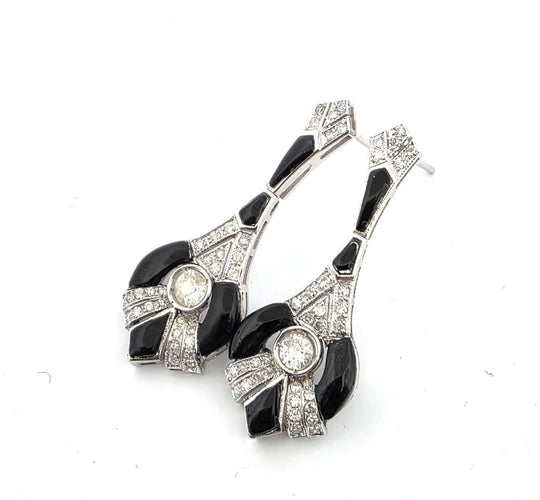 Boucles d'oreilles Boucles d’oreilles Art déco années 1930 en or blanc 18 ct, diamants et onyx 58 Facettes 84/26 D