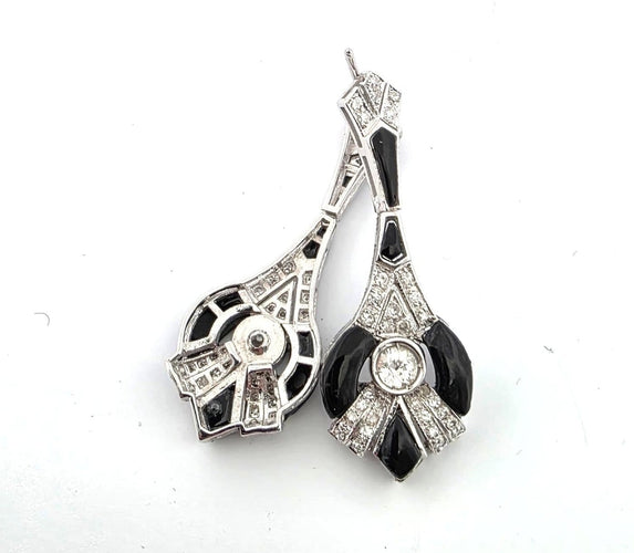 Boucles d'oreilles Boucles d’oreilles Art déco années 1930 en or blanc 18 ct, diamants et onyx 58 Facettes 84/26 D