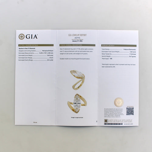 Lawrence Martin Kling - Bague en or 18 carats et diamant marquise 2,60 ct 58 Facettes A2007F