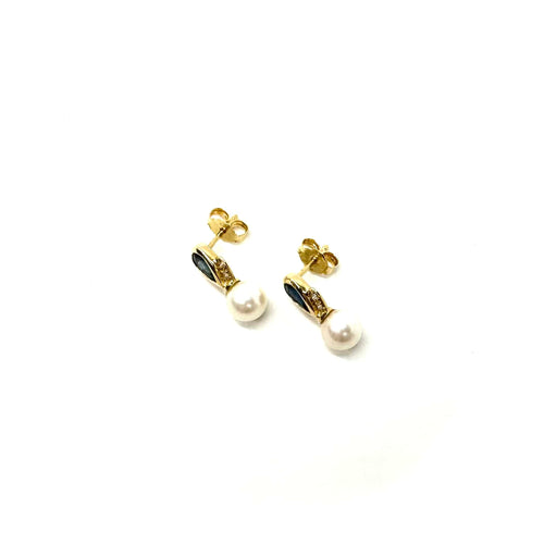 Boucles d'oreilles Boucles d’oreilles en or jaune, diamants, saphirs et perles de culture 58 Facettes Z15B51750
