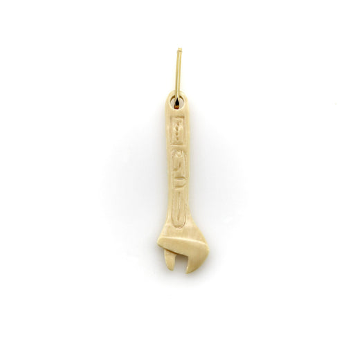 Pendentif clé à molette en défense de mammouth fossilisée, bélière en or 14K 58 Facettes A2007K