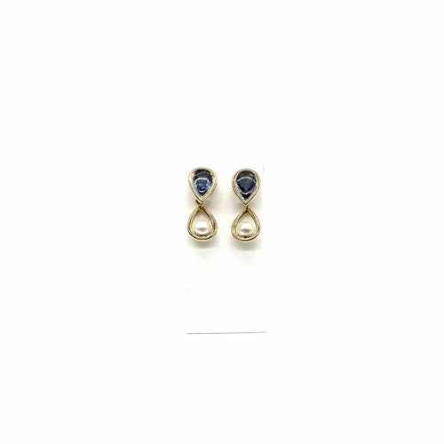 Boucles d'oreilles Boucles d'oreilles amovibles en or jaune, saphir et perle de culture 58 Facettes Z15B51766