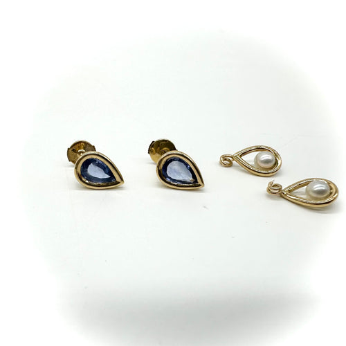 Boucles d'oreilles Boucles d'oreilles amovibles en or jaune, saphir et perle de culture 58 Facettes Z15B51766