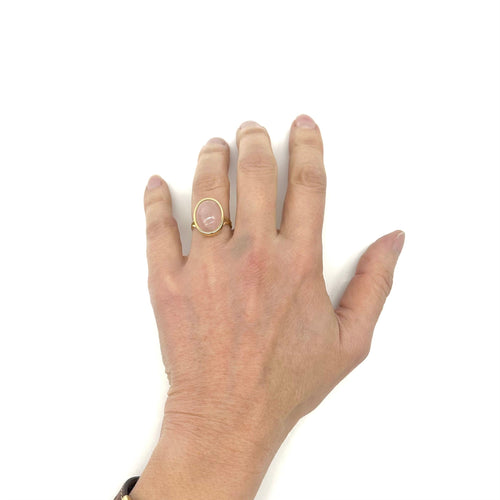 Bague en or jaune 750 avec quartz rose cabochon 58 Facettes Z1351899