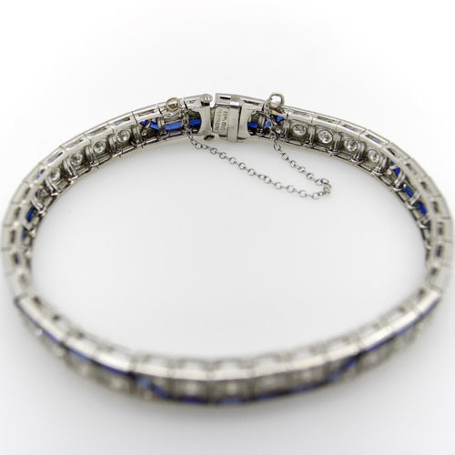Art déco - Bracelet ligne zigzag en platine, diamants et saphirs 58 Facettes A2007H