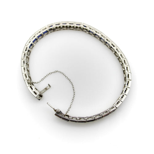 Art déco - Bracelet ligne zigzag en platine, diamants et saphirs 58 Facettes A2007H