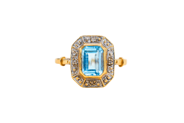Bague octogonale en or jaune 18 carats avec topaze et diamants 58 Facettes 3889