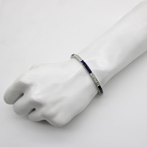 Art déco - Bracelet ligne en platine, diamants et saphirs 58 Facettes A2007G