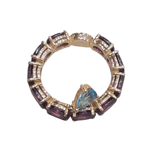 Bague - Topaze bleue et grenats rhodolites en or rose 18k 58 Facettes S358