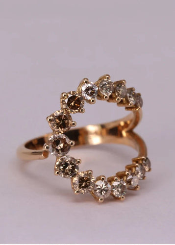 Bague 54 Bague lune en or jaune et diamants marron 58 Facettes P144