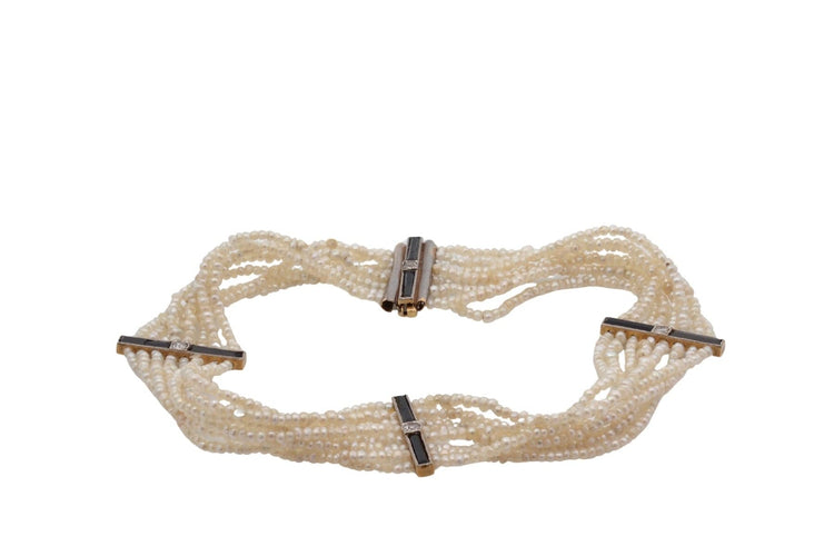 Bracelet Bracelet ancien en perles fines, onyx et diamants 58 Facettes 24270