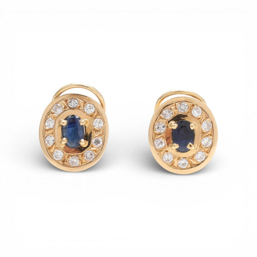 Boucles d'oreilles Boucles d'oreilles - Design contemporain du XXe siècle en or jaune 18 ct, diamants et saphirs 58 Facettes Q290B