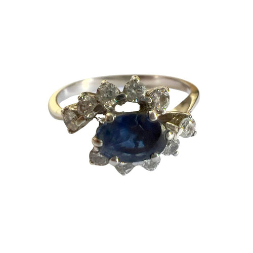 Bague 52 Bague Art déco (vers 1945) en or 18 k avec diamants et saphir 58 Facettes Q325B(965)