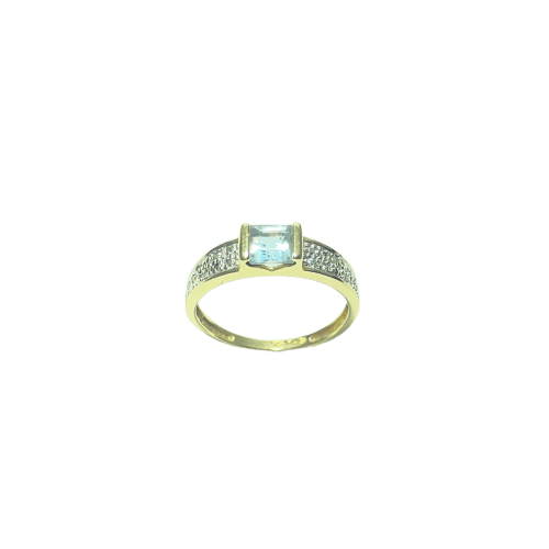 Bague 55.5 Bague en or jaune 18 carats avec diamants et pierre bleu clair 58 Facettes 260100