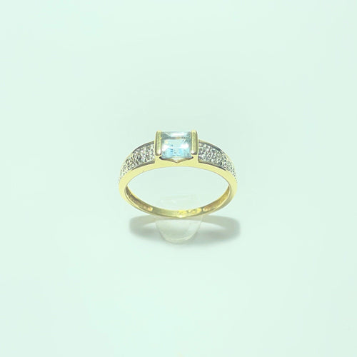 Bague 55.5 Bague en or jaune 18 carats avec diamants et pierre bleu clair 58 Facettes 260100