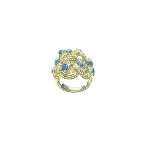 Bague 50 Bague vintage en or jaune 18 carats avec saphirs et diamants 58 Facettes 260101