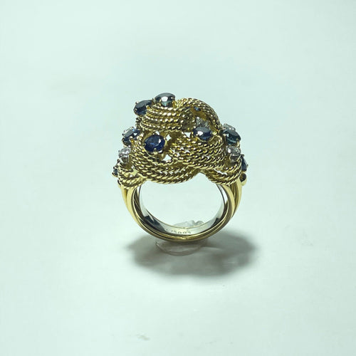 Bague 50 Bague vintage en or jaune 18 carats avec saphirs et diamants 58 Facettes 260101