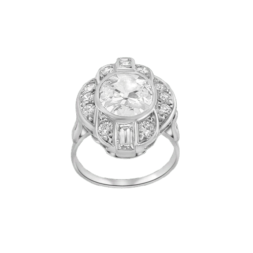 Bague Bague Art déco en platine avec diamant Golconde 58 Facettes F26