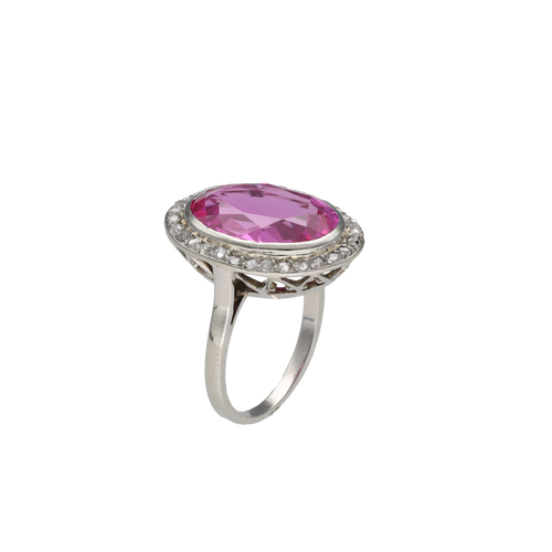 Bague Bague Art Déco Verneuil Rose & Roses de Diamants – Or Gris 18k – Taille 53 – Vers 1930 58 Facettes FB11453