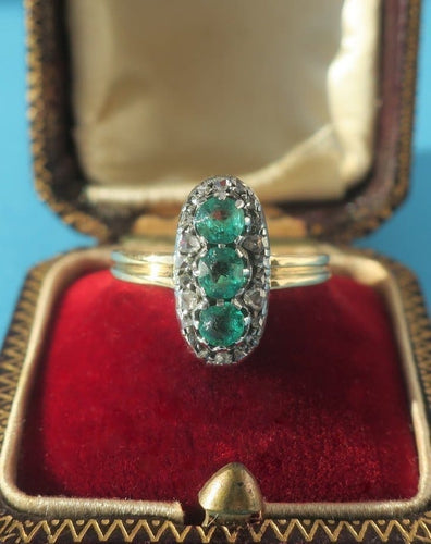 Bague 54.5 Bague marquise XIXe - Trilogie en or rose et argent, diamants 58 Facettes Bague