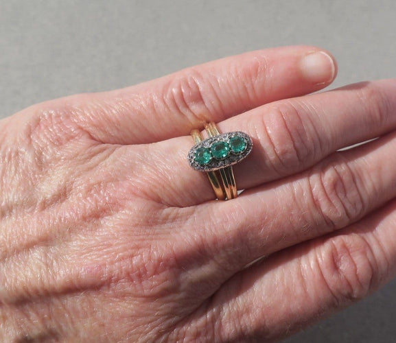 Bague 54.5 Bague marquise XIXe - Trilogie en or rose et argent, diamants 58 Facettes Bague