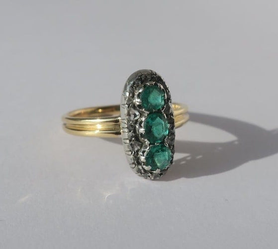 Bague 54.5 Bague marquise XIXe - Trilogie en or rose et argent, diamants 58 Facettes Bague