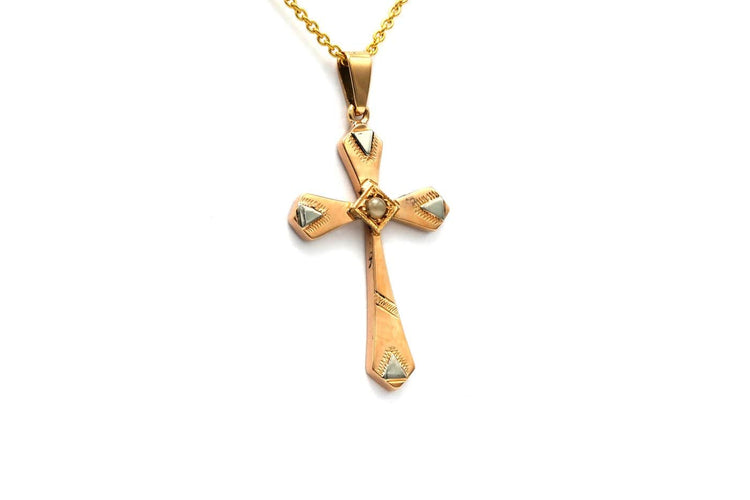 Pendentif Art déco - Pendentif en or jaune et blanc 18 carats et perle 58 Facettes 23656