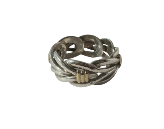 Bague 54 Christofle Symphonie - Bague alliance tressée en or jaune 18 carats et argent 58 Facettes Bague