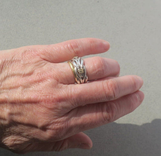 Bague 54 Christofle Symphonie - Bague alliance tressée en or jaune 18 carats et argent 58 Facettes Bague