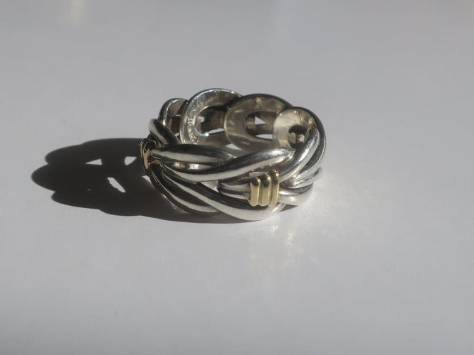 Christofle Symphonie - Bague alliance tressée en or jaune 18 carats et argent 58 Facettes Bague