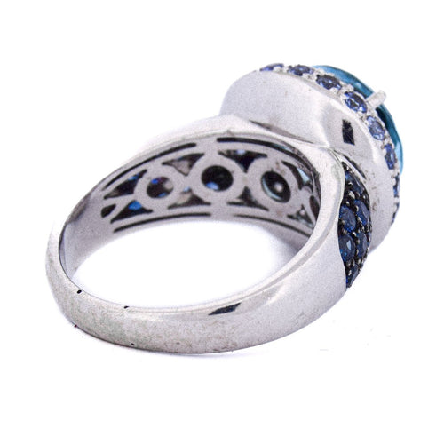 Bague 59 Bague vintage en or blanc 18 ct avec topaze, saphirs et diamants 58 Facettes AN421 (00619)