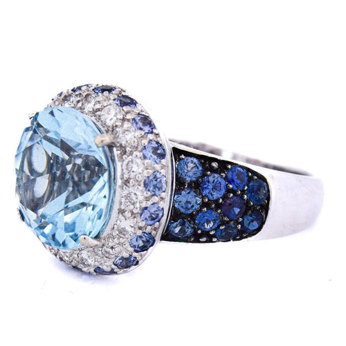 Bague 59 Bague vintage en or blanc 18 ct avec topaze, saphirs et diamants 58 Facettes AN421 (00619)