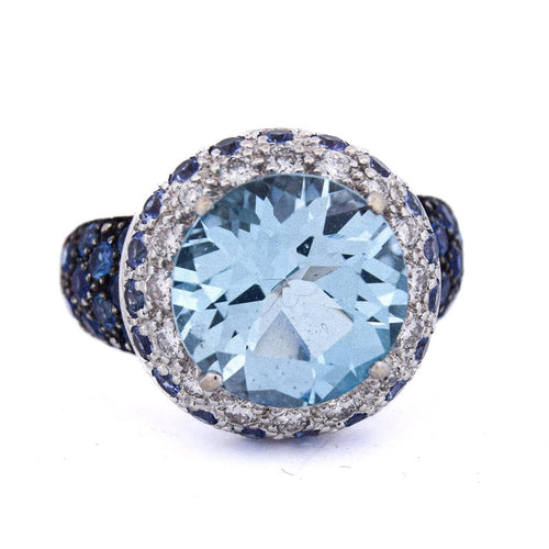 Bague 59 Bague vintage en or blanc 18 ct avec topaze, saphirs et diamants 58 Facettes AN421 (00619)