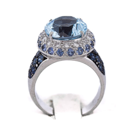 Bague 59 Bague vintage en or blanc 18 ct avec topaze, saphirs et diamants 58 Facettes AN421 (00619)