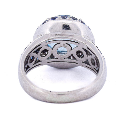 Bague 59 Bague vintage en or blanc 18 ct avec topaze, saphirs et diamants 58 Facettes AN421 (00619)
