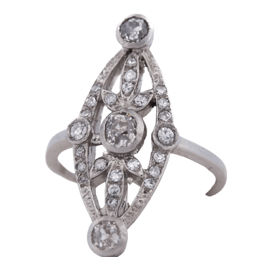 Bague Art déco en platine 950 avec diamants taille ancienne 58 Facettes AN458 (0579)