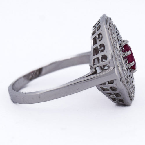 Bague 59 Bague Art déco en or blanc 18 ct, rubis et diamants 58 Facettes AN111 (0079)