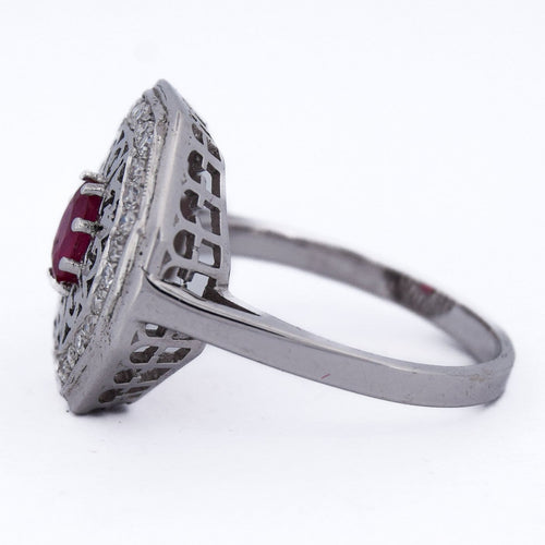 Bague 59 Bague Art déco en or blanc 18 ct, rubis et diamants 58 Facettes AN111 (0079)