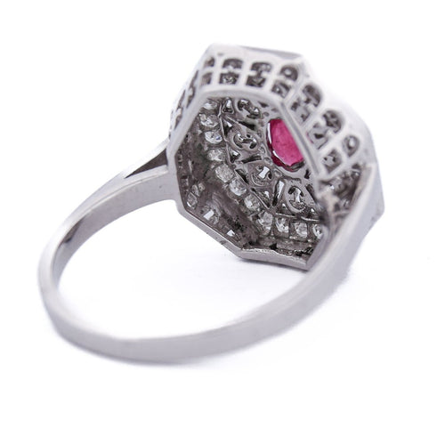 Bague 59 Bague Art déco en or blanc 18 ct, rubis et diamants 58 Facettes AN111 (0079)