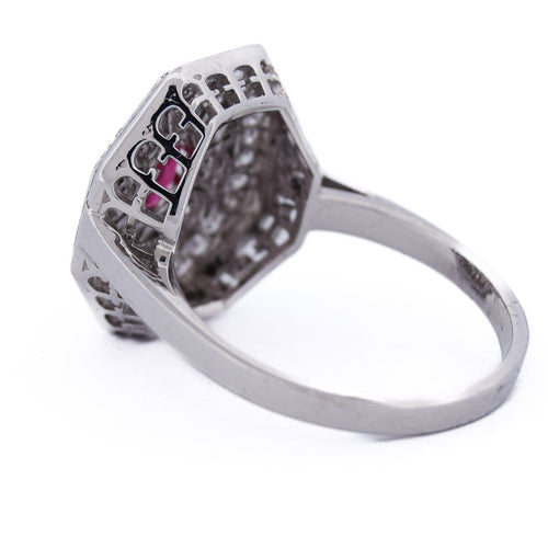 Bague 59 Bague Art déco en or blanc 18 ct, rubis et diamants 58 Facettes AN111 (0079)