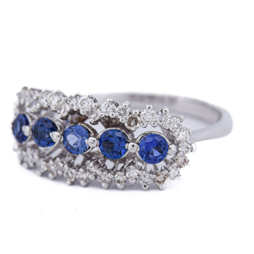 Bague 56 Bague en or blanc 18 ct avec saphirs et diamants 58 Facettes AN384 (5179)